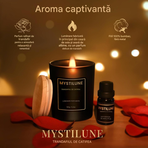 Set cadou MystiLune – Trandafir etern în cupolă de sticlă, lumânare parfumată și ulei esențial de trandafir [2]