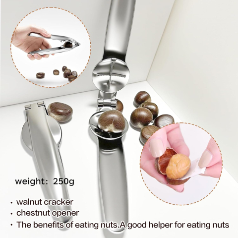 Set multifuncțional 3 piese din oțel inoxidabil pentru spart nuci și decojit castane, cu clești ergonomici și ac extractor [8]