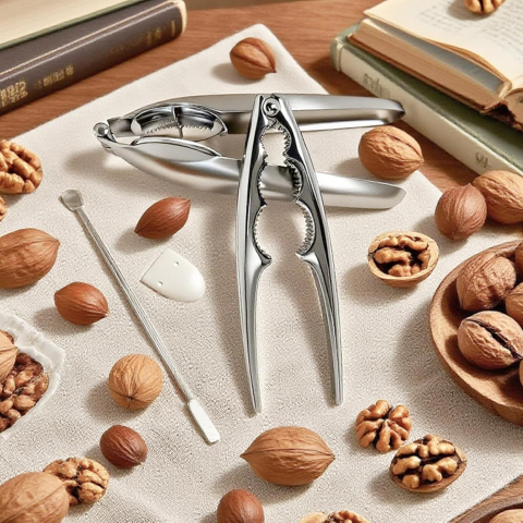 Ustensile de gătit - Set multifuncțional 3 piese din oțel inoxidabil pentru spart nuci și decojit castane, cu clești ergonomici și ac extractor