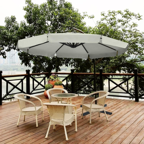 Mobilier și accesorii pentru terasă - Umbrelă de soare suspendată ABCCANOPY de grădină cu consolă, 270 cm, cu manivelă și bază transversală, Gri/Bej