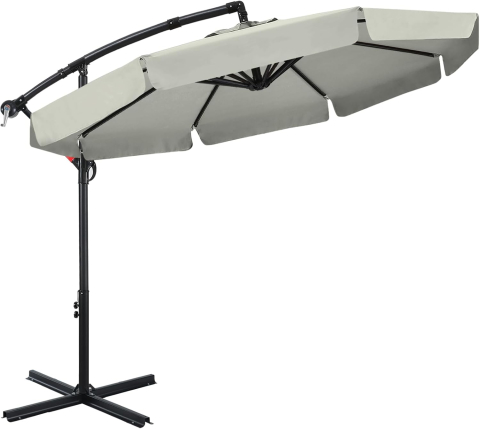 Umbrelă de soare suspendată ABCCANOPY de grădină cu consolă, 270 cm, cu manivelă și bază transversală, Gri/Bej [1]