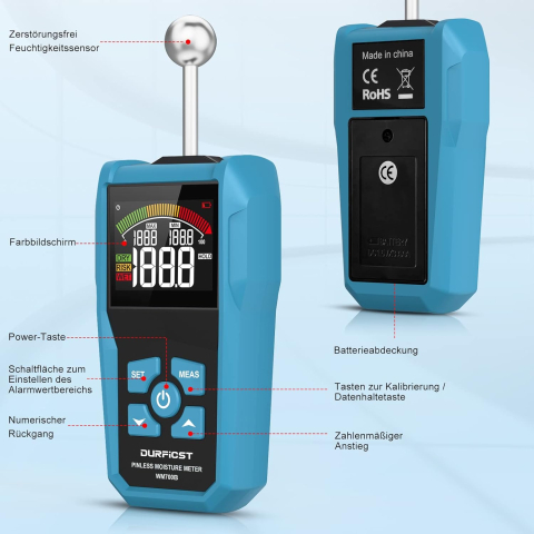 Umidometru digital fără pini DURFICST, pentru lemn și materiale de construcții [1]
