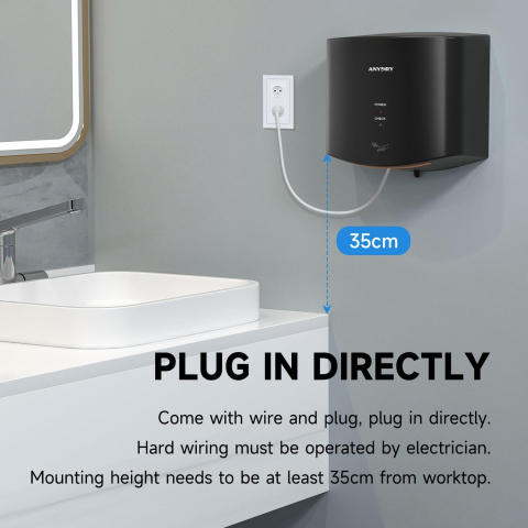 Uscător de mâini automat anydry 2630S, compact, 1650W, senzor inteligent, Negru [4]