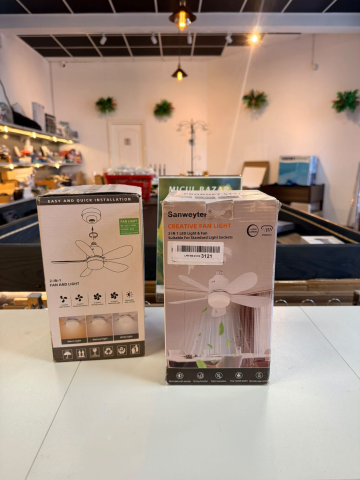 Ventilator de tavan 2-în-1 cu lampă LED Sanweyter, soclu E27, 24W, 2800 lumeni, 5 palete, telecomandă și aplicație, 52.5 cm, Alb [1]