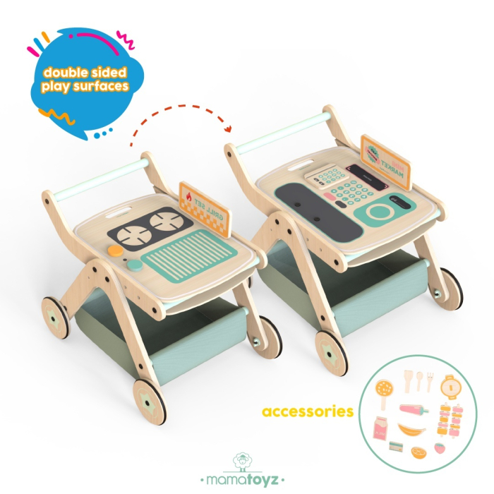 Antepremergator model BBQ din lemn 5 in 1 MamaToyz cu masuta de activitati [8]