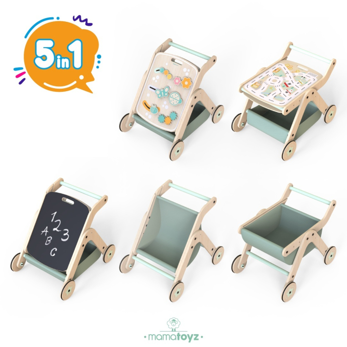 Antepremergator model CITY din lemn 5 in 1 MamaToyz cu masuta de activitati [2]