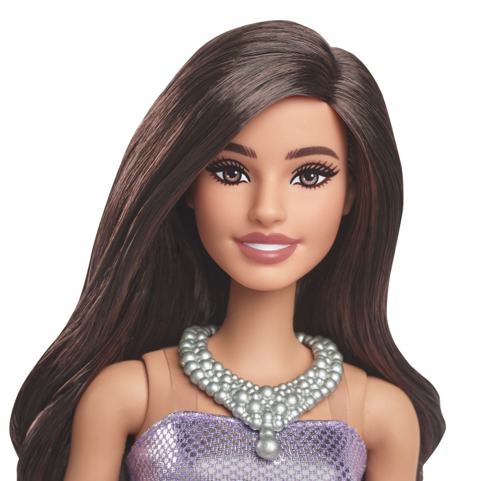 BARBIE FASHIONISTAS PAPUSA BARBIE BRUNETA CU ROCHIE MOV CU PAIETE [5]