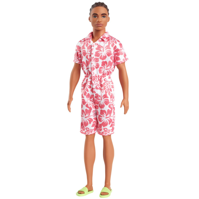 BARBIE PAPUSA BAIAT FASHIONISTAS IN SALOPETA STIL HAWAIAN SI SANDALE VERZI [4]