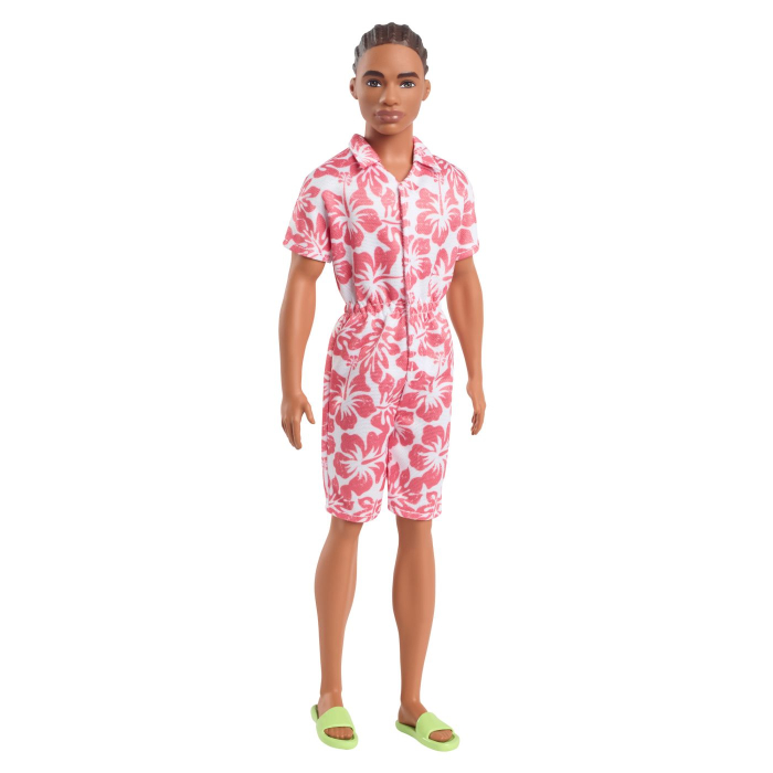 BARBIE PAPUSA BAIAT FASHIONISTAS IN SALOPETA STIL HAWAIAN SI SANDALE VERZI [2]