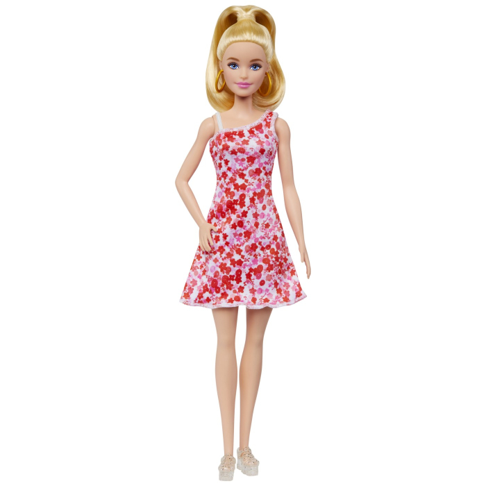 BARBIE PAPUSA BARBIE FASHIONISTA BLONDA CU PARUL PRINS IN COADA SI ROCHIE CU FLORICELE [4]