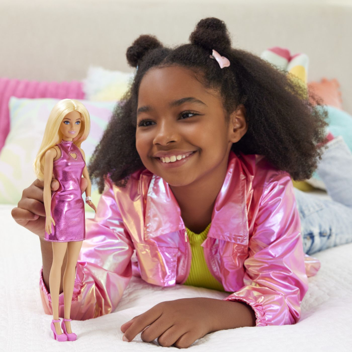 BARBIE PAPUSA BARBIE FASHIONISTAS BLONDA CU ROCHITA ROZ METALICA [3]