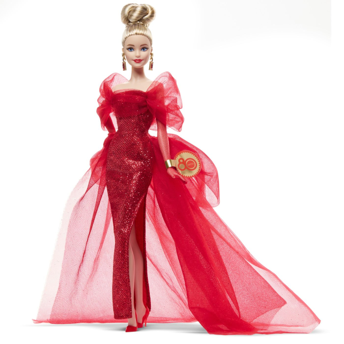 BARBIE SIGNATURE ANIVERSARE 80 DE ANI PAPUSA BARBIE BLONDA CU ROCHIE DE BAL ROSIE [3]