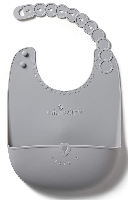 Baveta bebelusi Miniware Roll u0026 Lock, 100% din silicon alimentar, Grey [2]