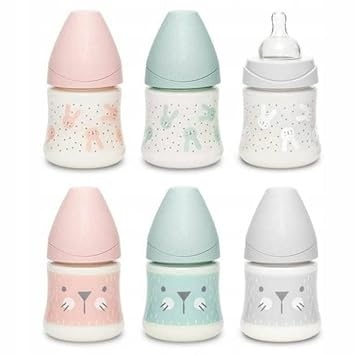 Biberon 150 ml cu tetină rotundă din silicon, debit lent, pisică gri Hygge Suavinex [4]
