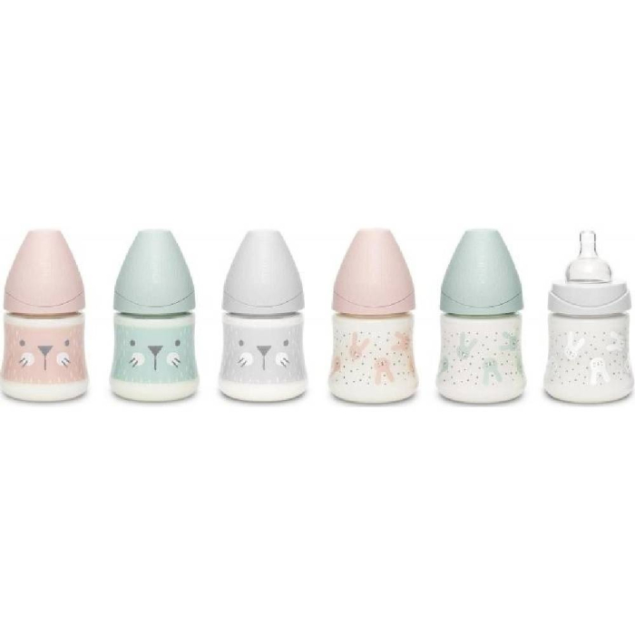 Biberon 150 ml cu tetină rotundă din silicon, debit lent, pisică gri Hygge Suavinex [5]