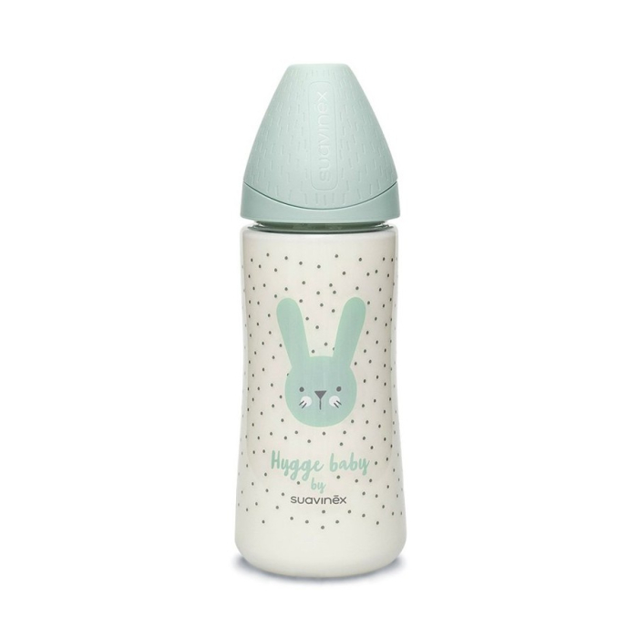 Biberon 360 ml cu tetină rotundă din silicon, debit dens, iepuraș verde Hygge Suavinex [2]