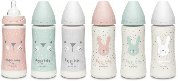 Biberon 360 ml cu tetină rotundă din silicon, debit dens, iepuraș verde Hygge Suavinex [3]