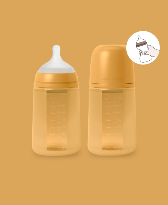 Biberon din silicon, 240ml, Colour Essence SX Pro debit mediu, galben muștar [4]