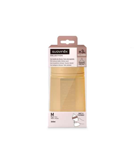 Biberon din silicon, 240ml, Colour Essence SX Pro debit mediu, galben muștar [3]