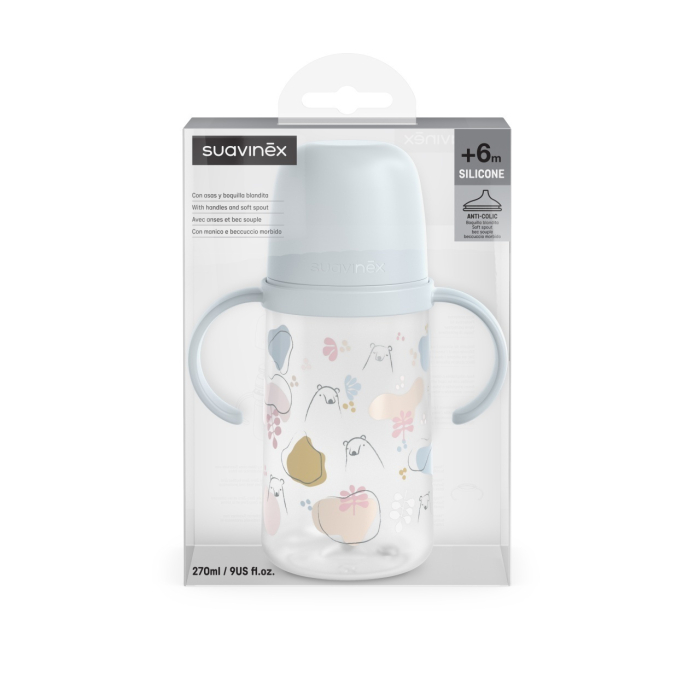Cana cu muștiuc din silicon, 270 ml, Bears, albastru, Suavinex [3]