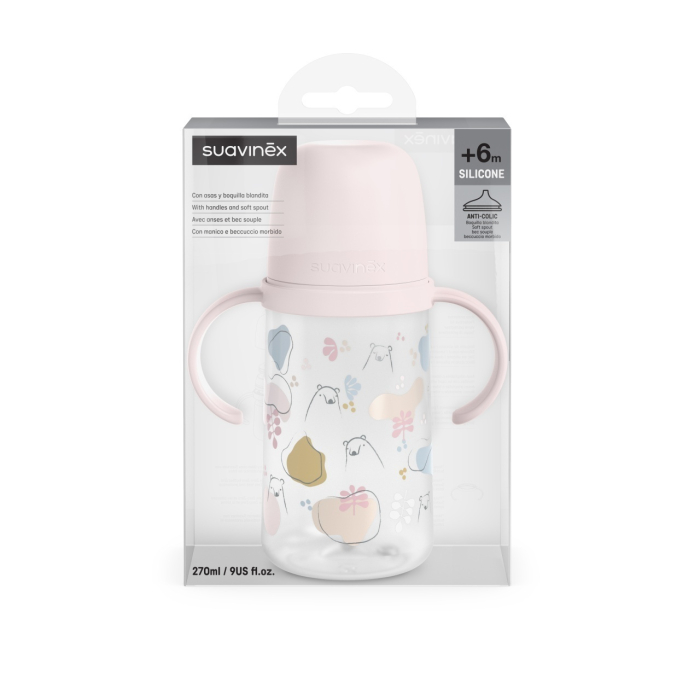 Cana cu muștiuc din silicon, 270 ml, Bears, roz, Suavinex [3]