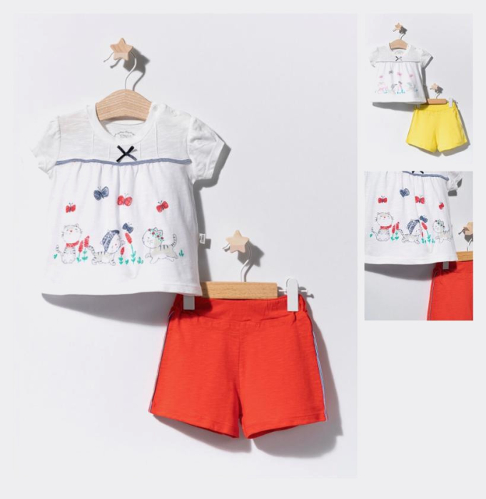 Compleu 2 piese cu pisicute pentru bebelusi, Tongs baby - Rosu [2]