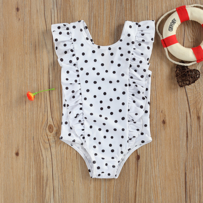 Costum de baie cu bulinute alb/negru Drool - Alb [5]