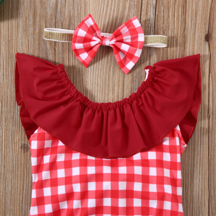 Costum de baie cu patratele rosii si bentita Drool [7]