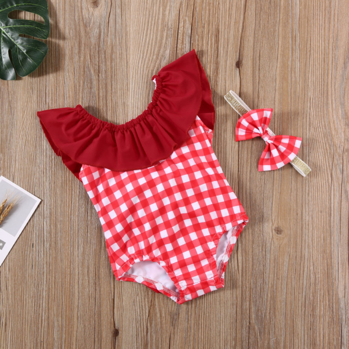 Costum de baie cu patratele rosii si bentita Drool [3]