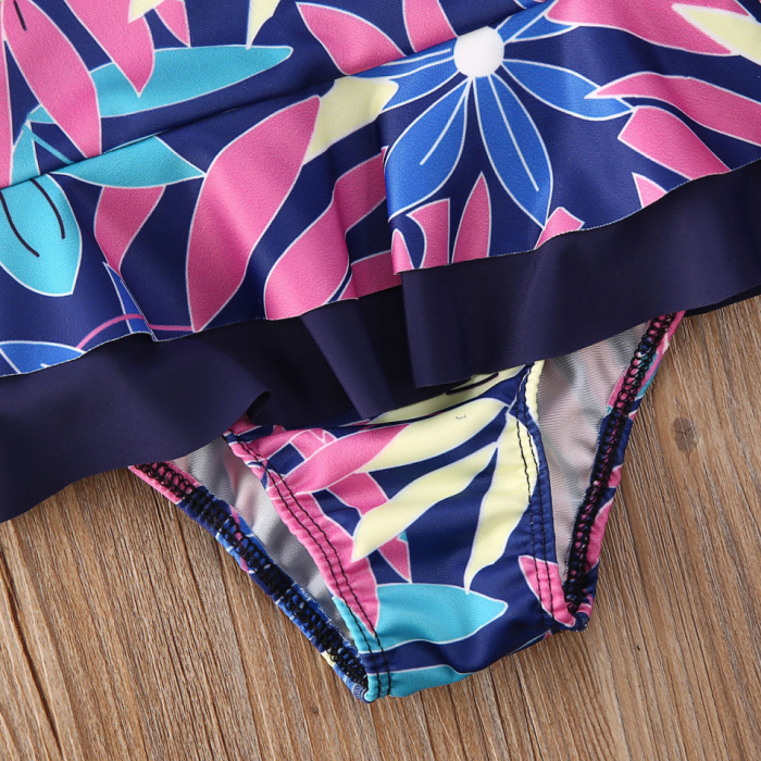 Costum de baie mov cu frunze si floricele aplicate Drool [4]