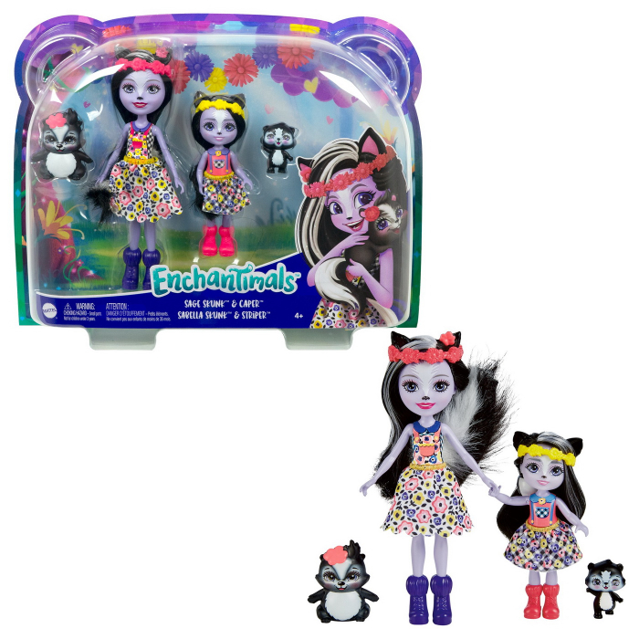 ENCHANTIMALS SET PAPUSI SURORI SI ANIMALUTELE LOR SAGE SKUNK SI CAPER SI SABELLA SKUNK SI STRIPER [8]