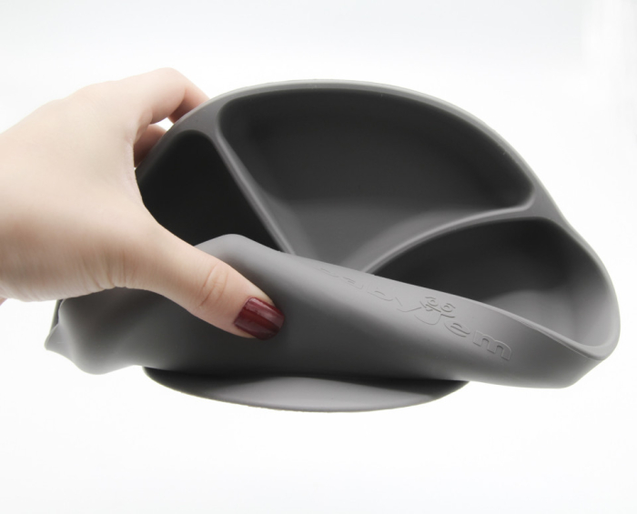 Farfurie din silicon cu 3 compartimente pentru auto-diversificare BabyJem (Culoare: Gri) [8]