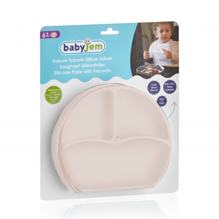 Farfurie din silicon cu 3 compartimente pentru auto-diversificare BabyJem (Culoare: Gri) [6]