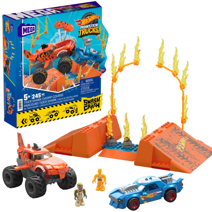 HOT WHEELS MONSTER TRUCK MEGA SET CONSTRUCTIE CURSA TIGER SHARK CHOMP [8]