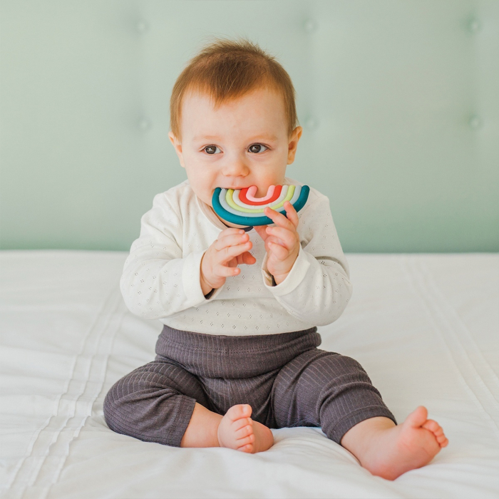 Inel de dentiție din silicon Curcubeu, roz, Suavinex [4]