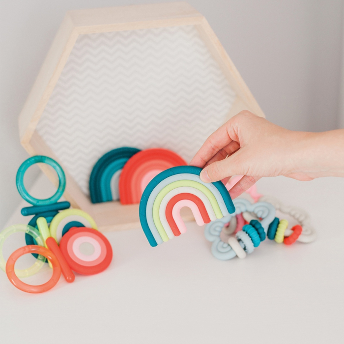 Inel de dentiție din silicon Curcubeu, roz, Suavinex [3]
