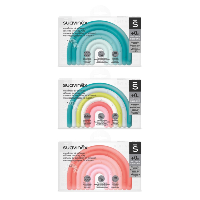 Inel de dentiție din silicon Curcubeu, roz, Suavinex [5]