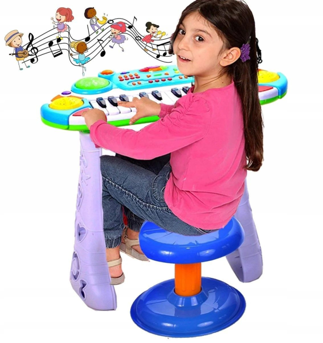 INSTRUMENT MUZICAL PIANINA ELECTRONICA MALPLAY CU SCAUN SI MICROFON 45 CM INALTIME ALBASTRU [5]