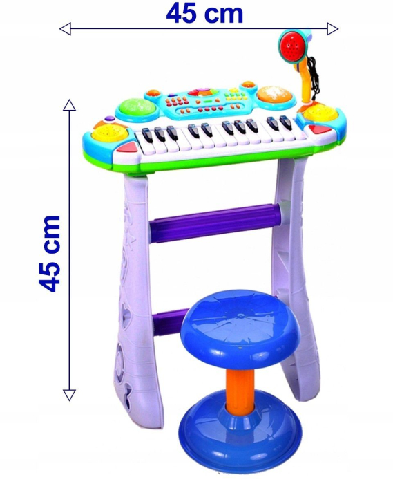 INSTRUMENT MUZICAL PIANINA ELECTRONICA MALPLAY CU SCAUN SI MICROFON 45 CM INALTIME ALBASTRU [7]