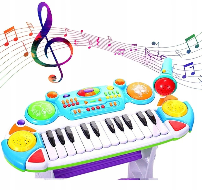 INSTRUMENT MUZICAL PIANINA ELECTRONICA MALPLAY CU SCAUN SI MICROFON 45 CM INALTIME ALBASTRU [8]