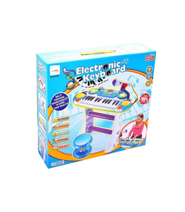 INSTRUMENT MUZICAL PIANINA ELECTRONICA MALPLAY CU SCAUN SI MICROFON 45 CM INALTIME ALBASTRU [3]