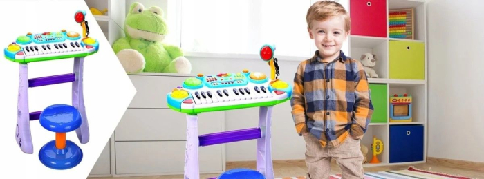 INSTRUMENT MUZICAL PIANINA ELECTRONICA MALPLAY CU SCAUN SI MICROFON 45 CM INALTIME ALBASTRU [6]