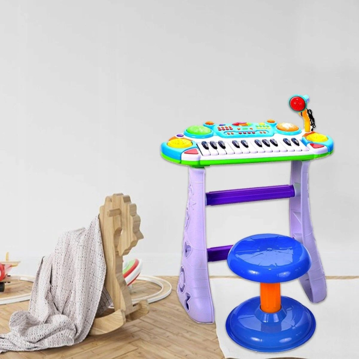 INSTRUMENT MUZICAL PIANINA ELECTRONICA MALPLAY CU SCAUN SI MICROFON 45 CM INALTIME ALBASTRU [9]