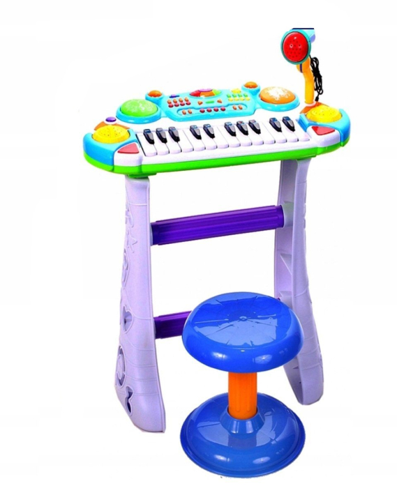 INSTRUMENT MUZICAL PIANINA ELECTRONICA MALPLAY CU SCAUN SI MICROFON 45 CM INALTIME ALBASTRU [4]