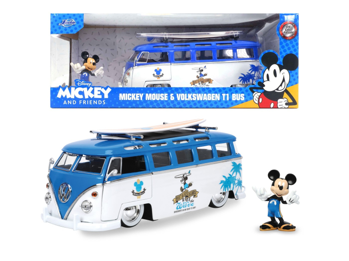 JADA MASINA DIN METAL VOLKSWAGEN T1 BUS SCARA 1 LA 24 SI FIGURINA MICKEY MOUSE [8]
