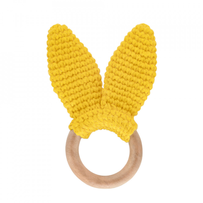 Jucarie dentitie din bumbac cu inel din lemn BabyJem Amigurumi (Culoare: Gri) [2]