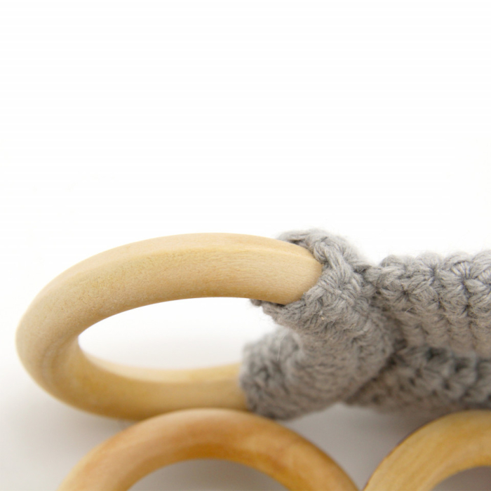 Jucarie dentitie din bumbac cu inel din lemn BabyJem Amigurumi (Culoare: Gri) [10]