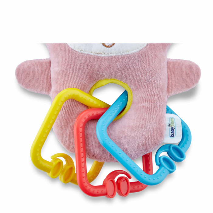 Jucarie din plus pentru bebelusi cu inele dentitie Funny Monkey BabyJem (Culoare: Roz) [12]