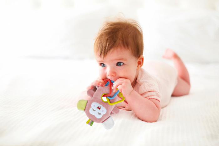 Jucarie din plus pentru bebelusi cu inele dentitie Funny Monkey BabyJem (Culoare: Roz) [5]