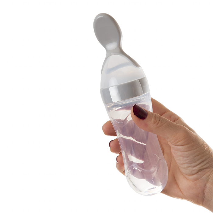 Lingurita cu rezervor pentru bebelusi, BabyJem, cu capac protectie, 90 ml (Culoare: Gri) [8]